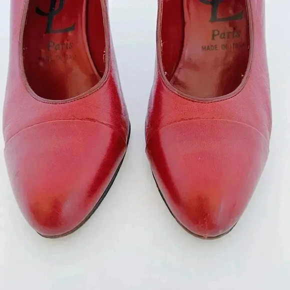 YSL Yves Saint Laurent Vintage Dark Red Leather Pumps Heels Pumps Size 8 US - Picture 6 of 13